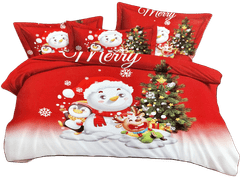 Vánoční 3D povlečení červené - Sněhulák Merry