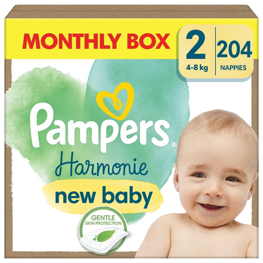 Pampers Harmonie Baby vel. 2, 204 ks, 4kg-8kg - měsíční balení