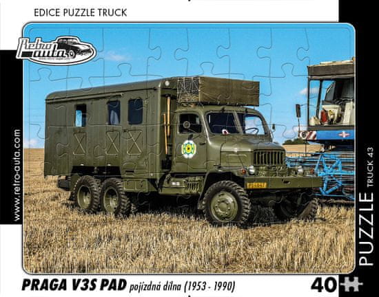 RETRO-AUTA© Puzzle TRUCK 43 - Praga V3S PAD pojízdná dílna (1953 - 1990) - 40 dílků
