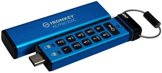 Kingston IronKey Keypad 200C, 128GB, modrá (IKKP200C/128GB)