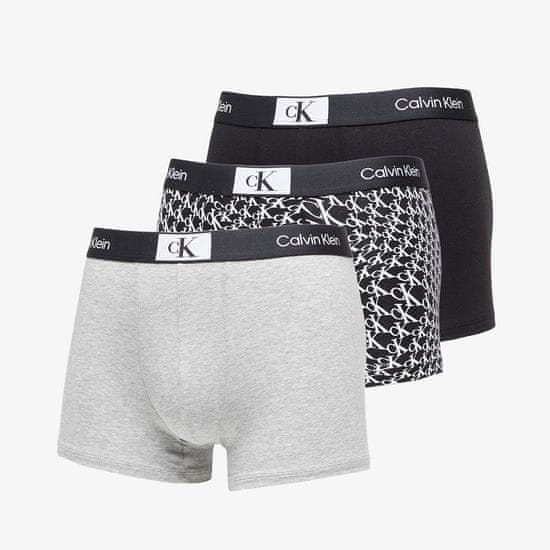 Calvin Klein Boxerky 96 Cotton Trunk 3-Pack Black/ Grey Heather/ Warped Logo Print Black S