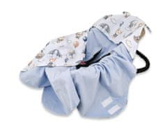 Baby Nellys Zavinovací deka s kapucí, bavlna + jersey, Létající zvířátka, modrá