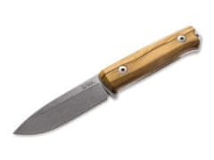LionSteel 02LS037 B40 Olive Wood bushcraft nůž 9,8 cm, Stonewash, olivové dřevo, kožené pouzdro