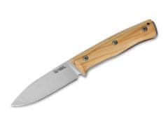 LionSteel 02LS040 B35 Olive outdoorový nůž 9 cm, olivové dřevo, kožené pouzdro