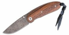 LionSteel 8210D ST Mini Santos malý kapesní nůž 6 cm, damašek, dřevo Santos, kožené pouzdro