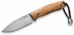LionSteel M1 UL Fixed nůž m390 blade Olive wood handle, kožený sheath, Ti Pearl