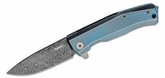 LionSteel MT01D BL Myto Blue Damascus kapesní nůž 8,3 cm, damašek, modrá, titan, rozbíječ skla