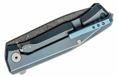 LionSteel MT01D BL Folding nůž Damascus Scrambled blade, BLUE Titanium handle and clip