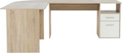 KONDELA PC stůl - rohový, dub sonoma/bílá, MAURUS MA11