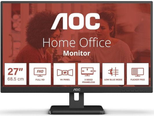 monitor AOC 27E3UM 27 palců Full HD rozlišení FHD LED displej 1920 1080 perfektní obraz reproduktory 2x 2 W 4W