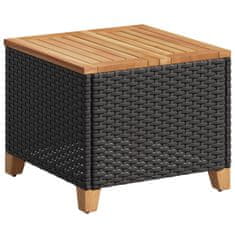 Greatstore Zahradní stolek černý 45 x 45 x 37 cm polyratan akáciové dřevo