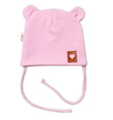 Baby Nellys Bavlněná dvouvrstvá čepice s oušky na zavazování TEDDY - růžová, 80/86,