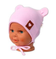 Baby Nellys Bavlněná dvouvrstvá čepice s oušky na zavazování TEDDY - růžová, 68/74