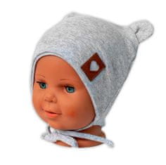 Baby Nellys Bavlněná dvouvrstvá čepice s oušky na zavazování TEDDY - šedý melírek, 56/62