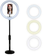 Veles-X Kruhové LED selfie svetlo / selfie ring se stojanem a držákem telefonu DRLS