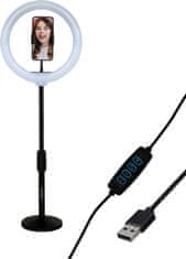 Veles-X Kruhové LED selfie svetlo / selfie ring se stojanem a držákem telefonu DRLS