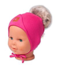 Baby Nellys Bavlněná dvouvrstvá čepice s bambulí na zavazování Star - růžová, vel. 56/68
