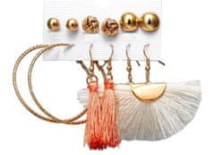 For Fun & Home Sada 6 párů dýňových náušnic s perleťovými puzety a zlatým řetízkem, neušlechtilý kov, zlatá barva