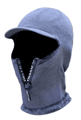 Camerazar Pánská zateplená lyžařská čepice s kapucí a zipem, šedá, akrylové vlákno, 40x25 cm