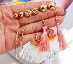For Fun & Home Sada 6 párů dýňových náušnic s perleťovými puzety a zlatým řetízkem, neušlechtilý kov, zlatá barva