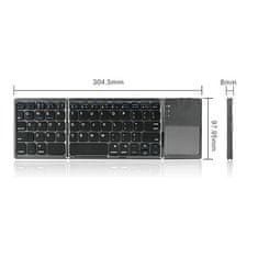 Přenosná BT mini klávesnice B033 dobíjecí, skládací, pro iPad Mobilní telefon Stolní Laptop Šedá