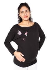 Be MaaMaa Těhotenská mikina, triko s nášivkami - černé - M