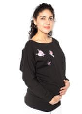 Be MaaMaa Těhotenská mikina, triko s nášivkami - černé - M