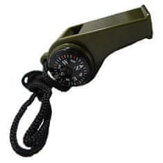 MIL-TEC® Píšťalka plastová s kompasem, teploměrem a šnůrkou zelená MIL-TEC