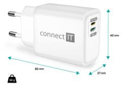 Connect IT DUPLEX Nabíjecí adaptér 1xLightning + 1×USB-C, 20W, kabel 27W CWC-2090-WH, bílý