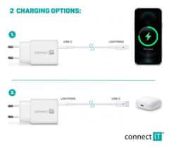 Connect IT DUPLEX Nabíjecí adaptér 1xLightning + 1×USB-C, 20W, kabel 27W CWC-2090-WH, bílý