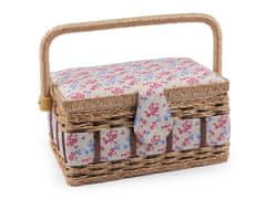 Kazeta / košík na šití čalouněný - béžová světlá květy