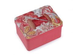 Plechová krabička na šití - růžová střední
