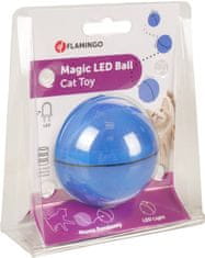Flamingo Interaktivní hračka pro kočky míček s LED modrý průměr 6cm