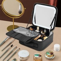 Cool Mango Kosmetický kufřík Toaletní taška Make Up Bag Make Up Case Cestovní taška Beauty Case, zrcadlo s LED pásky a nastavitelným teplem světla - Makeupbox, černá