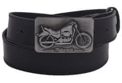MERCUCIO Pánský kožený opasek 740-40-108 černý šitý přezka Motorcycle (90 cm)