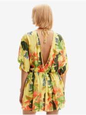 Desigual Žluté dámské květované plážové šaty Desigual Top Tropical Party XL