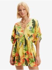 Desigual Žluté dámské květované plážové šaty Desigual Top Tropical Party XL