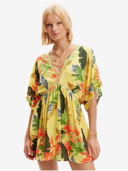 Desigual Žluté dámské květované plážové šaty Desigual Top Tropical Party