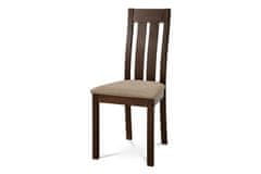Autronic Dřevěná jídelní židle Jídelní židle, masiv buk, barva ořech, látkový béžový potah (BC-2602 WAL)