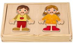 Adam toys Dřevěná magnetická skládačka v oblékání - Holka a kluk