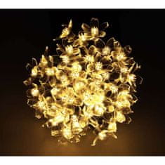WOWO Solární Zahradní Lampa s Květinovým Motivem, 7m, 50 LED, Teplá Bílá