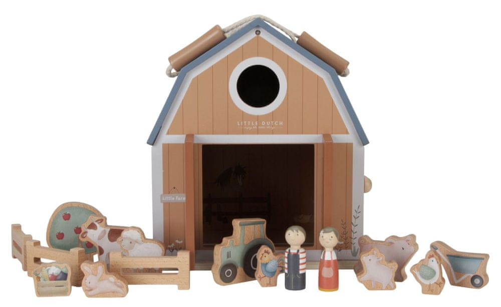 Levně Little Dutch Domeček pro panenky dřevěný přenosný Farma