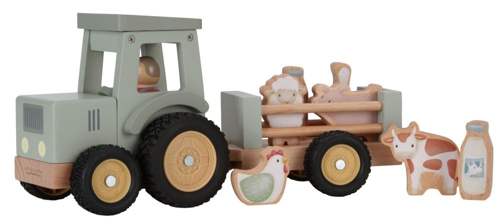 Levně Little Dutch Traktor s přívěsem dřevěný Farma