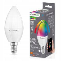LUMILED Chytrá LED žárovka E14 B35 5W = 40W 450lm RGB CCT + BÍLÁ WIFI TUYA SMART