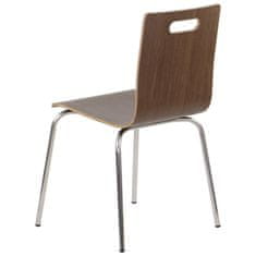 STEMA Židle WERDI A v tmavě hnědé barvě na nerezovém rámu. Pro domácnost, kancelář, restauraci a hotel. Tloušťka překližky kbelíku cca 11 mm. Židle má certifikát pevnosti.