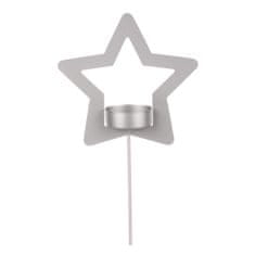 Autronic Svícen kovový ve tvaru hvězdy - zápich, na čajovou svíčku, matná stříbrná. CP151098-STRIBRNA, sada 4 ks