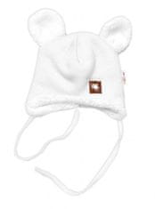 Baby Nellys Pletená zimní čepice s kožíškem a šátkem Star, bílá
