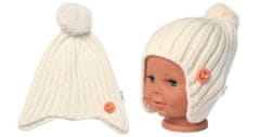 Baby Nellys Dětská zimní čepice s bambulí Smile, Baby Nellys - smetanová, vel. 48-54 cm