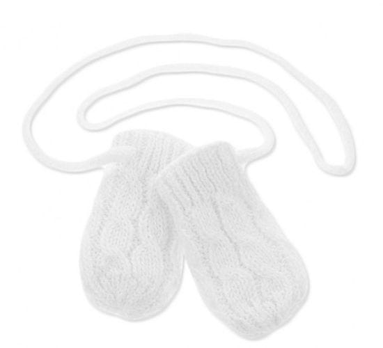 Baby Nellys Zimní pletené kojenecké rukavičky se vzorem - bílé, Baby Nellys