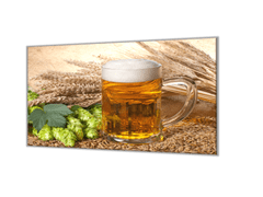 Glasdekor Ochranná deska čepované pivo, ječmen a chmel - Ochranná deska: 50x50cm, Lepení na zeď: S lepením na zeď